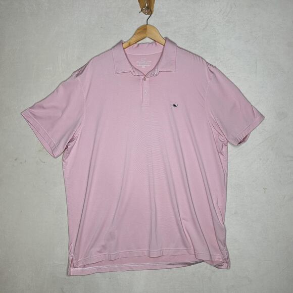 Vineyard Vines Polo Shirt Mens 2XL Pink Striped Performance Golf Whale Logo - Picture 2 of 8